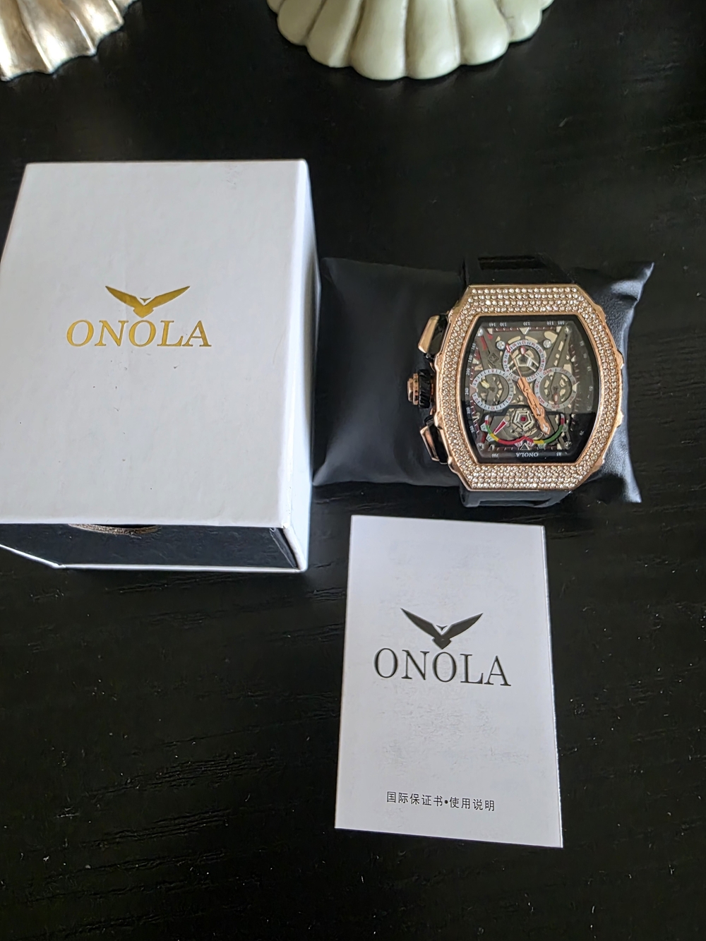 ONOLA Men’s Rose Gold and Black Chronograph Watch